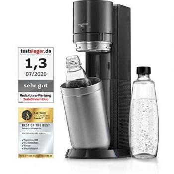 SodaStream DUO - Amplificador de agua con botella de cristal y botella de plástico, color titanio