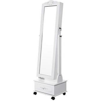 SONGMICS JBC61W - Espejo Joyero, Armario con LED, Organizador de Joyerías, Blanco