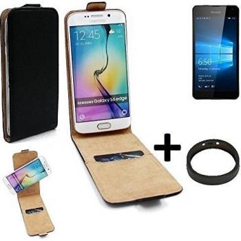 TOP SET: Caso Smartphone para Microsoft Lumia 650 cubierta del estilo del tirón 360°, negro + anillo protector, cubierta del tirón - K-S-Trade