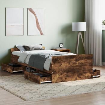 Cama con cabecero y piecero de roble ahumado 90x190 cm vidaXL