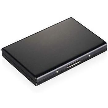 Vicloon Tarjetero para Tarjetas de Crédita/Visita/Monedero, Delgado Portatarjetas Metálico con RFID Bloqueo y 6 Ranuras de PVC, para Hombre y Mujer - Negro