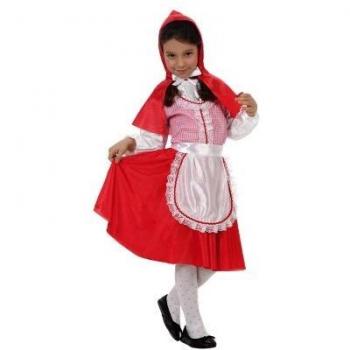 Disfraz niña Caperucita Roja 7-9 años, incluye vestido rojo con capa, cesta y detalles de costura