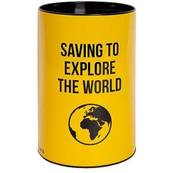 Hucha XL Amarilla Fisura Ahorra para Explorar el Mundo - Grande de Acero, 13 x 20 cm