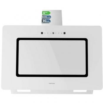 Campana Extractora Decorativa Cecotec Bolero Flux DT 908002 Vidrio Blanco A++ 90cm, Motor 210W, Succión 800m³/h, Control Táctil, 3 Niveles, Booster
