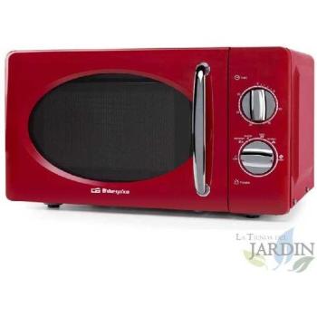 Microondas Vintage Rojo Orbegozo 700W, 20L, 6 Potencias, Temporizador 30 Minutos