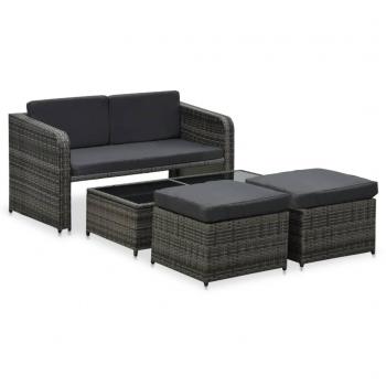 4-Piece Outdoor Lounge Set with Cushions, PE Rattan, Anthracite