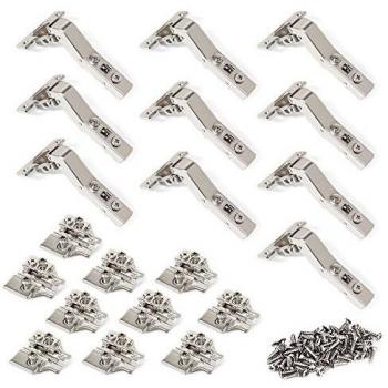 Emuca 1012207 Pack de 10 bisagras de cazoleta Ø35mm brazo angular de 45° cierre suave y suplementos Euro con regulación excéntrica