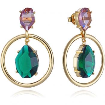 Pendientes Elegant de plata bañada en oro aro y cristales en color rosa y verde
