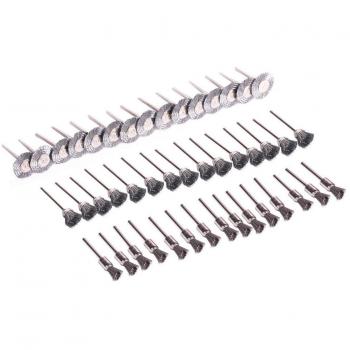 Set de 45 brosses rondes métalliques Shina Proxxon - En acier inoxydable - Diamètre du support de tige : 3,17 mm