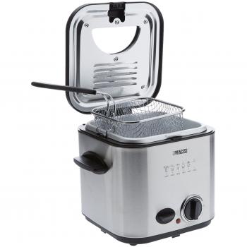 Princess 182611 Fondue y Minifreidora con tapa con filtro de Olores y ventana de visualizacion, Volumen de 1,2 L, carcasa de acero inoxidable, 840 W, apta para todo tipo de fondue, con 6 tenedores