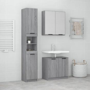 Set de muebles de baño 3 piezas gris Sonoma madera multicapa