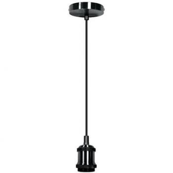 Portalámpara E27 de aluminio color negro con cable textil 1,5m y base fija de acero de 100mm
