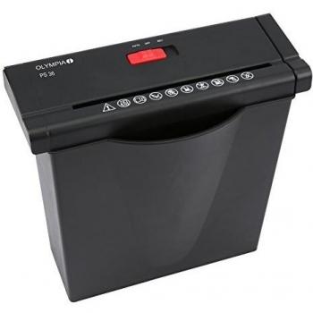 Olympia Trituradora PS 36 - Destructora de papel, corte en tiras, nivel de seguridad P-2, capacidad de 7 litros, color negra, tira de 6 mm de ancho