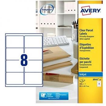 Etiquetas Transparentes para Dirección Inkjet 99.1x67.7mm (Pack de 200) - Avery J8565