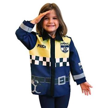 Disfraz de policía unisex con detalles reflectantes, diseño con cinturón impreso, talla única, color azul y amarillo