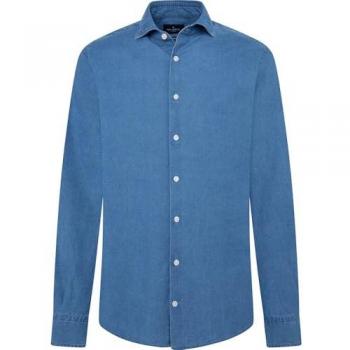 Camisa de Denim Esencial Azul Medio para Hombre, Manga Larga, Algodón - Hackett