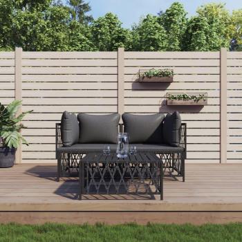 vidaXL 3-Piece Anthracite Steel Garden Lounge Set with Cushions