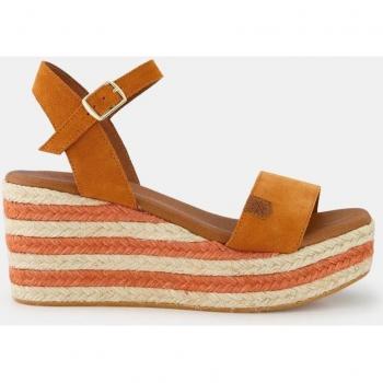 Sandalias de Cuña Baja Camerun Serraje Naranja