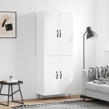 Aparador alto de madera contrachapada blanco 69,5x34x180 cm con 2 puertas, mueble de almacenaje para salón, buffet y armario auxiliar
