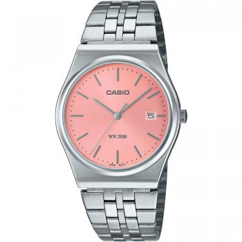 Casio Unisex Standard Analog Quartz Watch with Pink Dial and Stainless Steel Band MTP-B145D-4AV