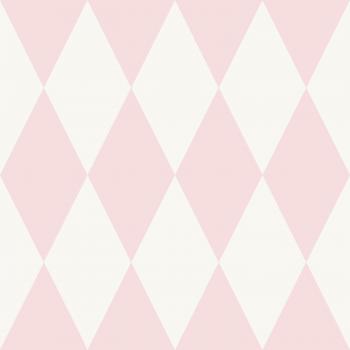 Papel Pintado Rombo Brillante Rosa y Blanco - 0,53 x 10,05 m
