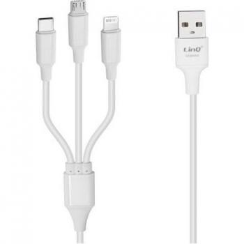 Cable USB 3 en 1 Micro-USB, Lightning y Tipo C 5A Blanco