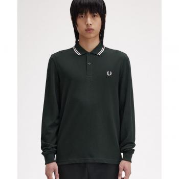 Fred Perry Men's Long Sleeve Twin Tipped Polo Shirt - Night Green - Size: XXL