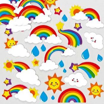 Baker Ross Coloridas pegatinas de espuma en forma de arcoíris que los niños pueden usar para decorar tarjetas, manualidades y collages