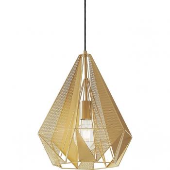 Lámpara colgante industrial de acero dorado con diseño en red - Carcasa E27