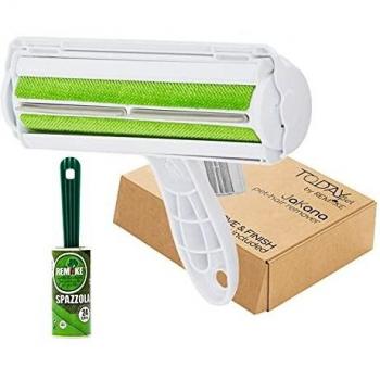 Eco Today Rodillo quitapelos Mascotas Reutilizable + Cepillo Adhesivo Gratis Plastico 95% Reciclado sofá, Cama, Alfombra, Polvo, Muebles. Fácil de autolimpiarse.