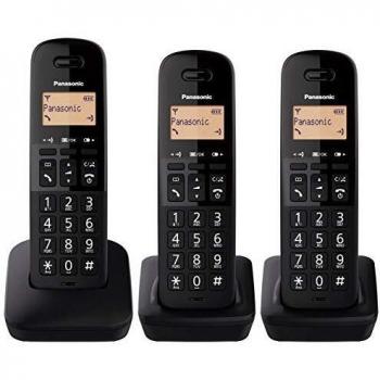 Panasonic KX-TGB613 - Teléfono Fijo inalámbrico trío, Bloqueo de Llamadas, 18 Horas de conversación, 200 Horas en Espera, Agenda 50 contactos, Resistencia a caídas, Color Negro