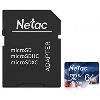 Netac Tarjeta de Memoria de 64GB con Adaptador, Tarjeta Memoria microSDXC