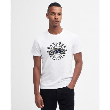 Barbour International Men's Short Sleeve White T-Shirt with Front Print - Size XL
