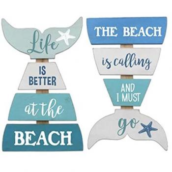 Adorno Pared Beach 2 Unidades Azul de MDF - Figura Marinera Aplique Pared Adornos Náuticos 65x2x40cm - Signes Grimalt By SIGRIS