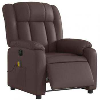 Sillón de masaje reclinable eléctrico de cuero sintético marrón