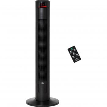 Homcom Ventilador de Torre Oscilante 96 cm 45W con Mando a Distancia, 3 Velocidades, 4 Modos, Pantalla LED Táctil, Temporizador y Asa de