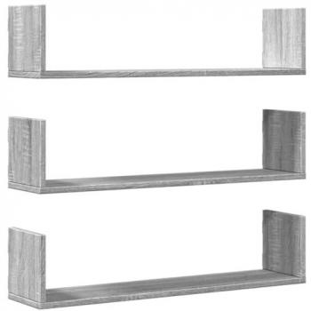Estante de pared 3 uds madera ingeniería gris Sonoma 80x18x18cm