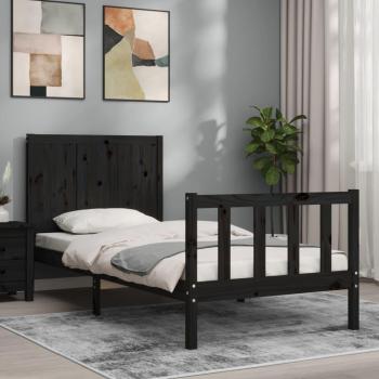 Cama de madera maciza con cabecero negro 90x200 cm