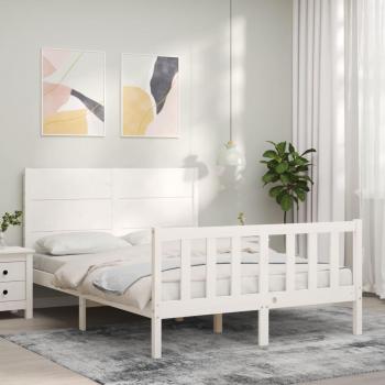 Cama de matrimonio de madera maciza blanco con cabecero