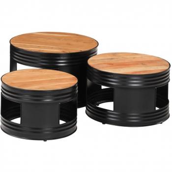 Juego de 3 mesas altas de bar en forma de tambor de madera maciza de acacia - Vidaxl Marrón
