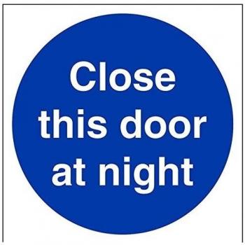 vsafety 18010 am-s señal obligatoria,Cerrar esta puerta de noche, autoadhesivo, cuadrado, 150 mm x 150 mm), color azul