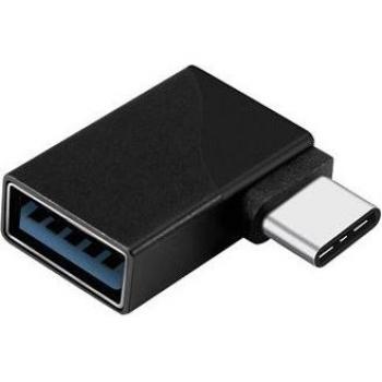 Adaptador USB-A Hembra a USB-C Macho Acodado 90º Ultra-Compacto Negro