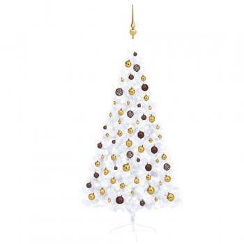 vidaXL Artificial Half Pre-lit Christmas Tree with Ball Set White 150 cm