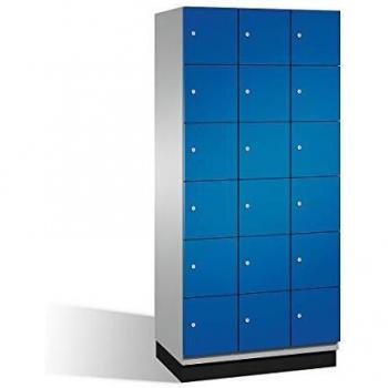 Armario de Compartimentos Bajo Llave Cambio C+P, 6 Taquillas, 3 Divisiones, Acero Galvanizado, Color Blanco Aluminio y Azul Encián, Ancho 900 mm