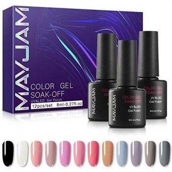 MAYJAM Esmalte de Uñas de Gel UV LED 12 Colores Esmaltes Semipermanentes Gel Uñas Secado Rapido Soak off Pintauñas para Manicura Salon DIY - Nail Polish es Ideal para Cuatro Estaciones y Regalos