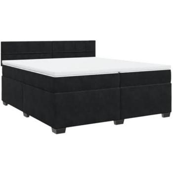 Cama Box Spring con colchón de terciopelo negro 200x200 cm