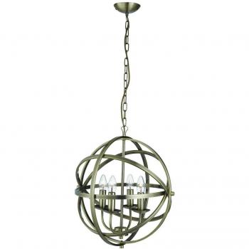 Lámpara colgante Orbit de latón envejecido, 4 bombillas, longitud de 102 cm