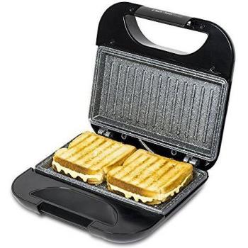 Cecotec Sandwichera con Revestimiento Antiadherente Rock’nToast Square. 750 W, Capacidad para 2 Sandwiches, Superficie Grill, Asa Tacto Frío, Recogecables
