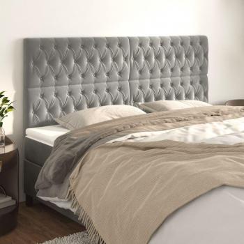 Cabecero de terciopelo gris claro 4 piezas 90x7x78/88 cm