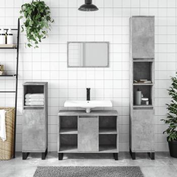 Set de muebles de baño 3 piezas de hormigón y madera gris multicapa